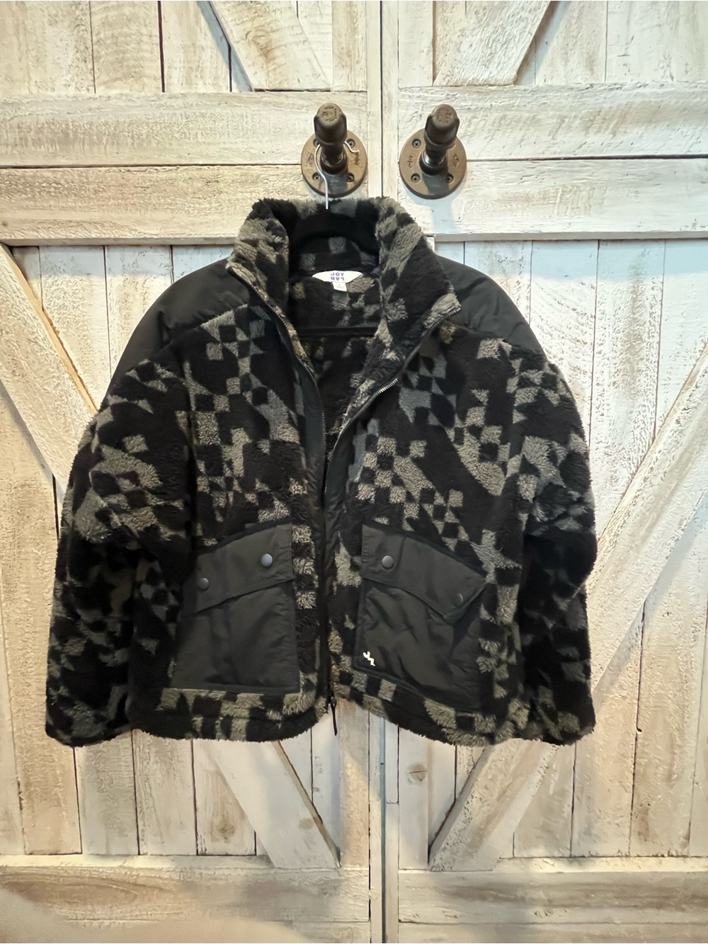 JoyLab Black & Gray Patterned Teddy Jacket